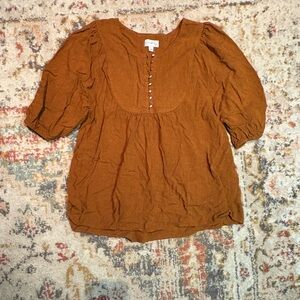 Wonderly Rust Orange Puff Sleeve Button Front Blouse